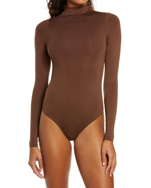 Skims Essential Mock Neck Long Sleeve Bodysuit in Brown | Lyst