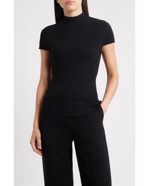 Tahari Black The Ramona Rib Mock Neck Top
