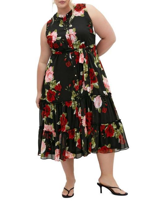 City Chic Black Roma Print Tie Waist Maxi Dress