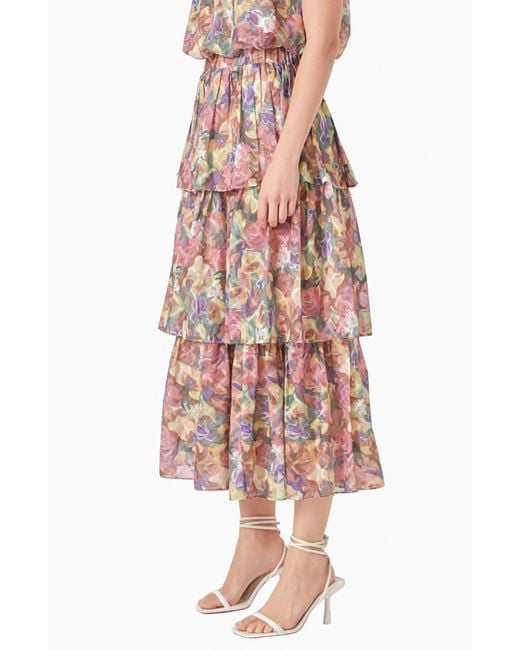 Endless Rose Pink Floral Tiered Maxi Skirt