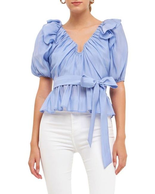 Endless Rose Blue Ruffle Puff Sleeve Top