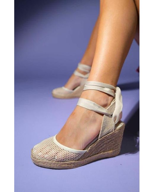 Forever & Always Shoes Blue Lions Mesh Leather Wedge Espadrilles Sandal