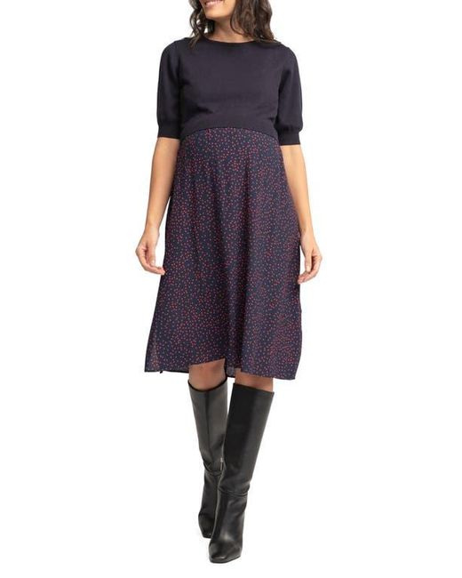 Seraphine Blue Mixed Media Maternity/Nursing Dress