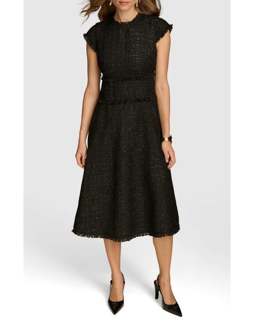 Donna Karan Metallic Tweed Midi Dress in Black | Lyst