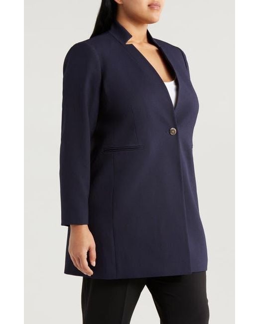 Tahari Blue One-Button Twill Jacket