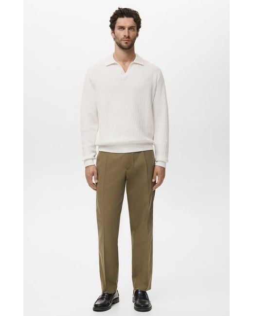 Mango White Structured Cotton Polo Sweater for men