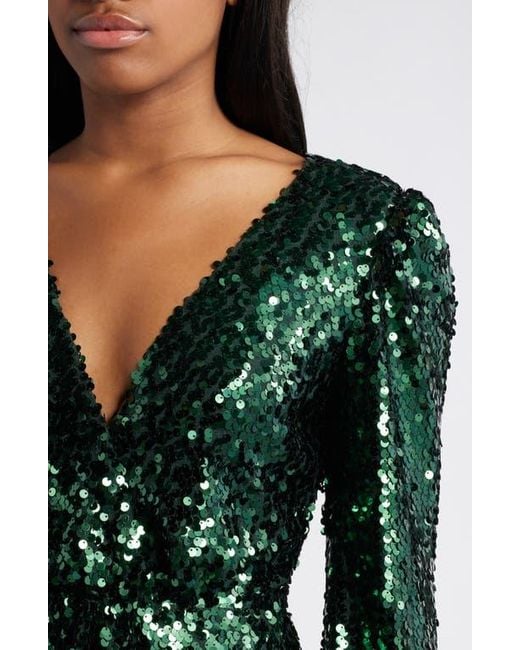 Wayf Green The Carrie Sequin Long Sleeve Gown