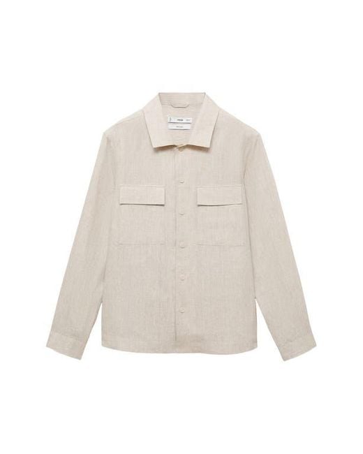 Mango White Linen Overshirt With Pockets for men