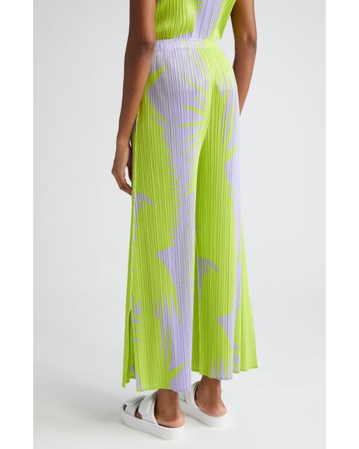 Pleats Please Issey Miyake White Piquant Print Pleated Wide Leg Pants