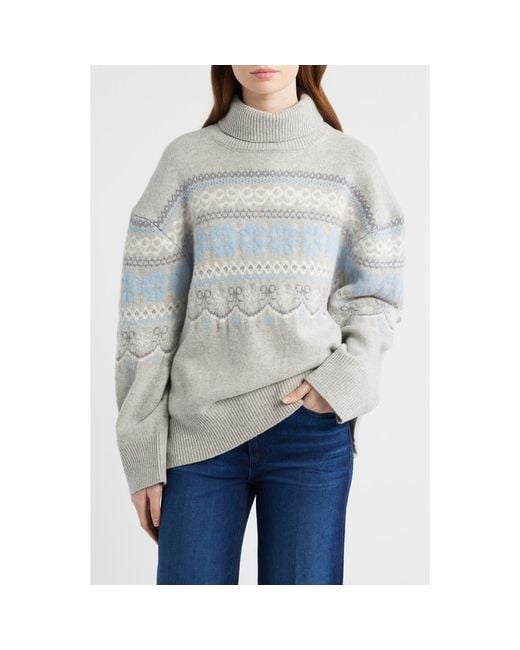 LoveShackFancy Women's Gray Mirin Wool Fair Isle Turtleneck Sweater
