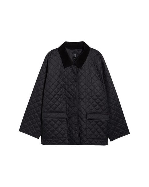 Eileen Fisher Black Corduroy Collar Quilted Jacket
