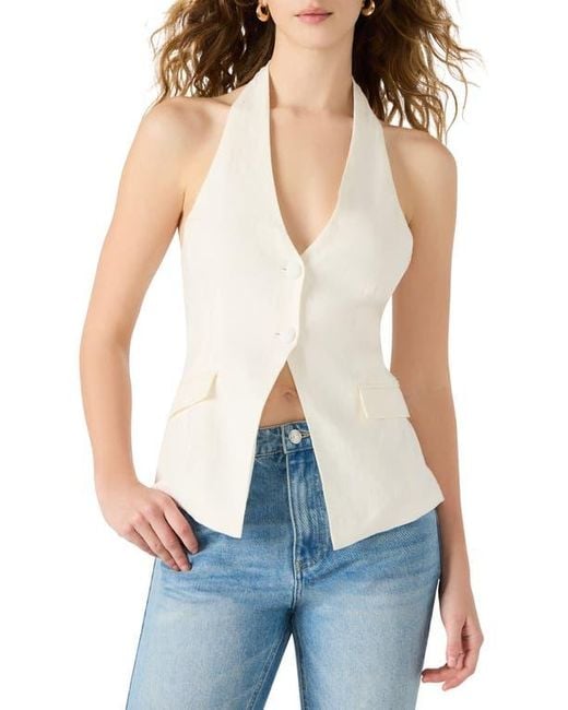 Steve Madden Blue Brielle Linen Blend Halter Vest