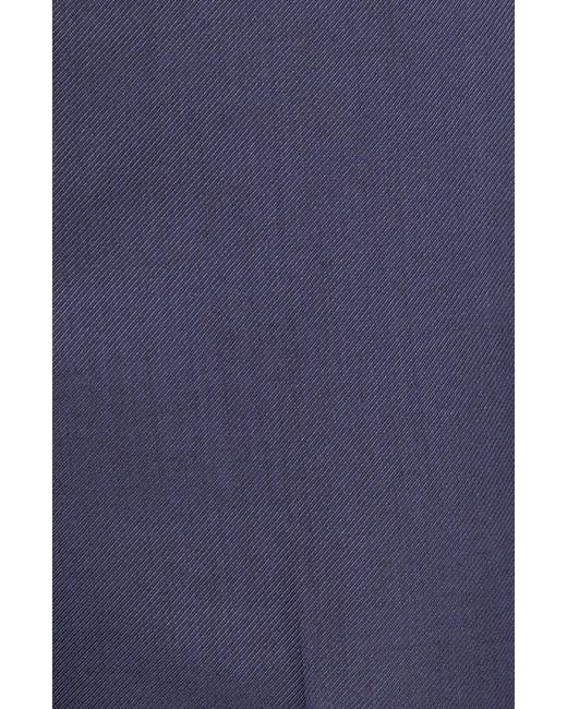 Canali Blue Flat Front Solid Wool Trousers for men