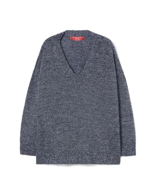 Marina Rinaldi Blue Sierra V-Neck Wool Blend Sweater