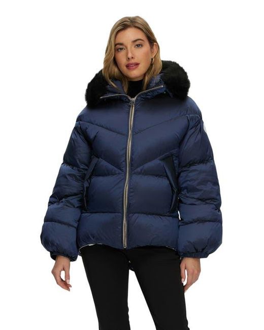 Gorski Blue Apres-Ski High-Low Jacket With Toscana Detachable Trim