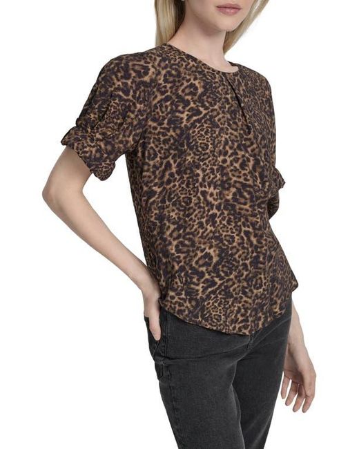 DKNY Black Abstract Zebra Print Voile Top