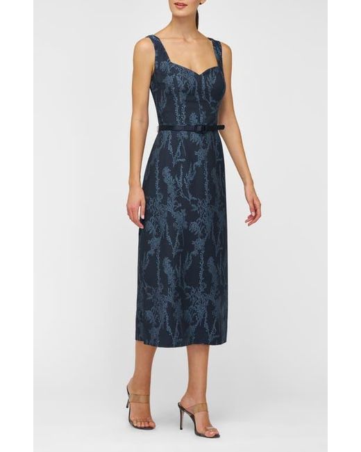 Kay Unger Blue Drew Beaded Embroidery Cocktail Dress