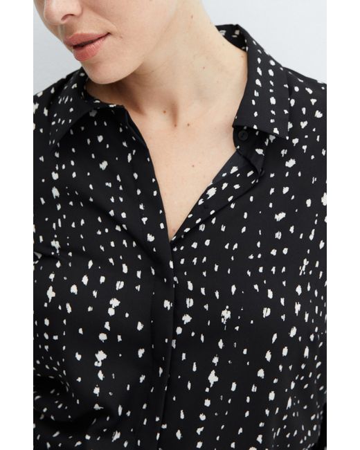 Mango Black Print Woven Button-up Shirt