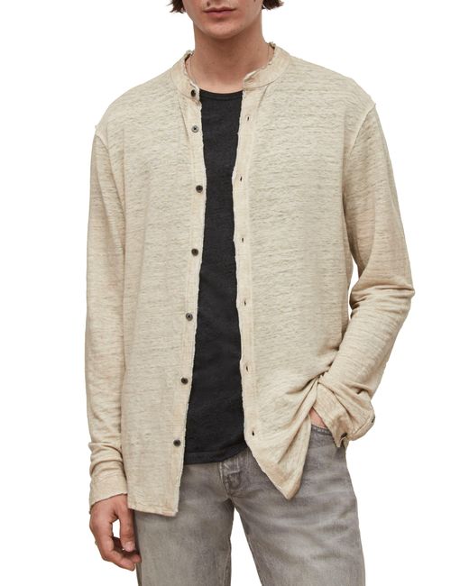 John Varvatos Natural Regular Fit Band Collar Button-up Organic Linen Shirt for men