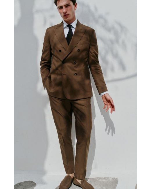 Mango Brown Double Breasted Slim Fit Jacket for men