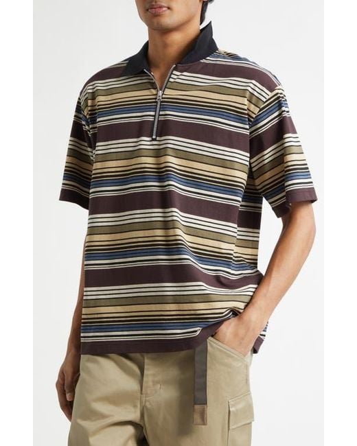 Sacai Horizontal Stripe Quarter Zip Polo in Black for Men | Lyst