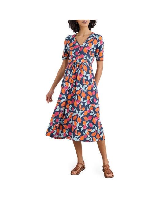 Seasalt Cornwall Red Carwynnen Citrus Print Midi Dress