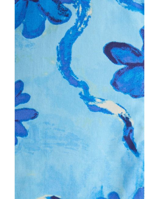 Moon River Blue Floral Print Sleeveless Sundress