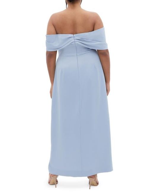City Chic Blue Paloma Off The Shoulder Satin Maxi Dress