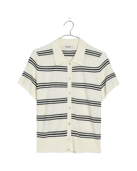 Madewell Blue Stripe Knit Short Sleeve Button-up Shirt