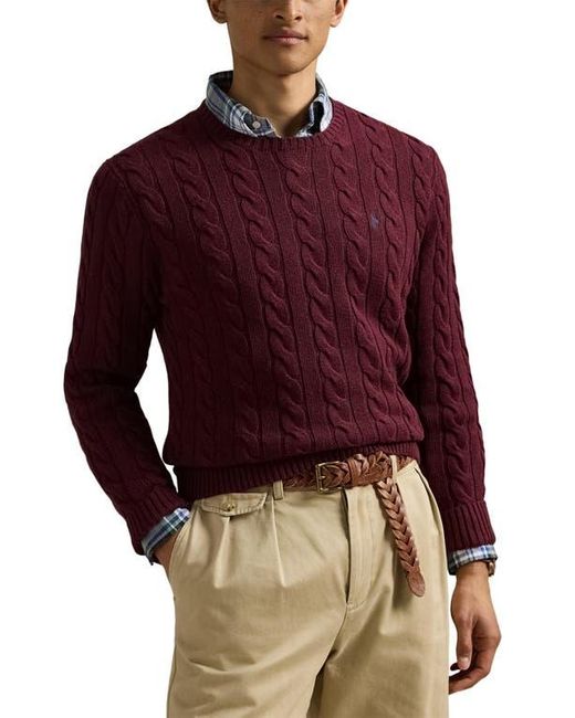 Polo Ralph Lauren Men's Red Cable Knit Cotton Crewneck Sweater