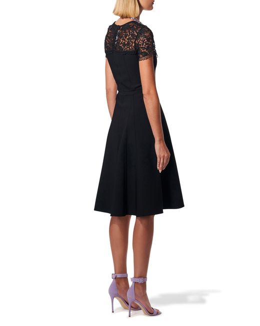 Carolina Herrera Black Lace Yoke Knit Fit & Flare Dress