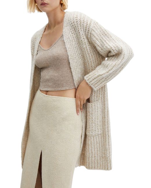 Mango Metallic Open Front Longline Cardigan in Natural Lyst