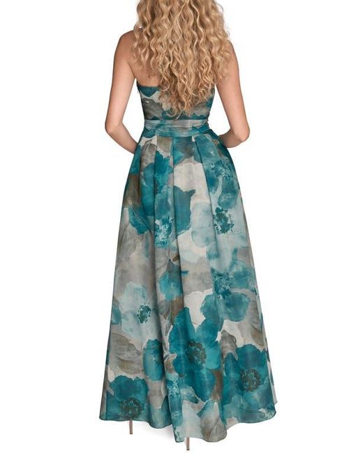 Donna Karan Green Floral Strapless Fit & Flare Gown