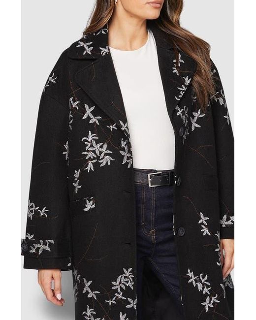 Wallis Black Floral Three Button Collared Coat