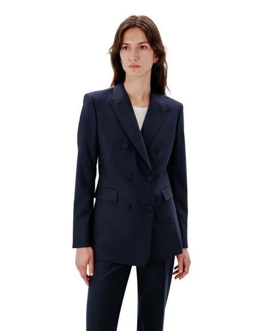 Another Tomorrow Blue Double Breasted Jacket