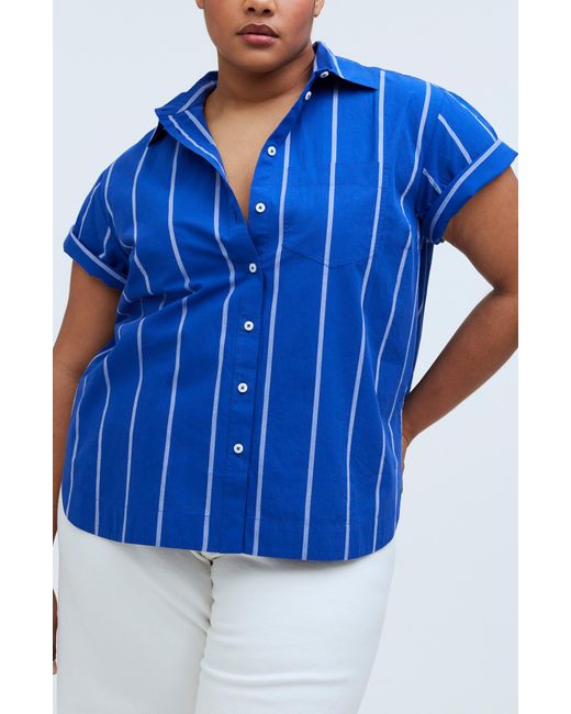 Madewell Blue Stripe Oversize Boxy Cotton Button-up Shirt