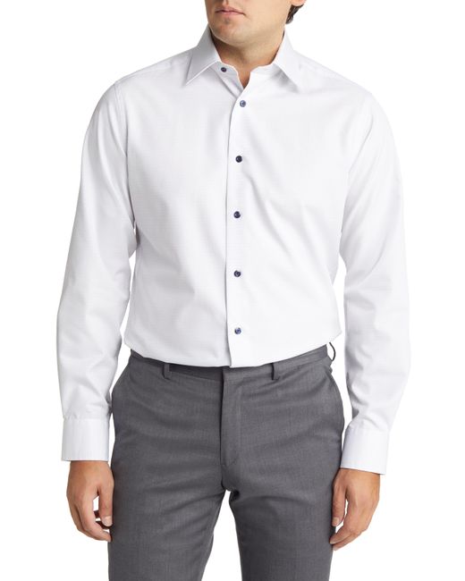 David Donahue White Trim Fit Cotton Dress Shirt for men