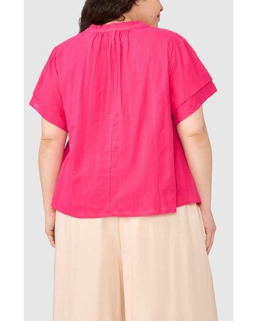 Halogen® Pink Ruffle Neck Flutter Sleeve Top