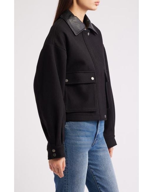 Lucky Brand Black Faux Leather Collar Crop Bomber Jacket