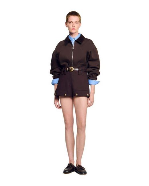 Sandro Red Cropped Dual-Fabric Sweatshirt