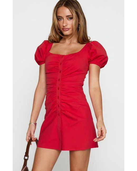 Princess Polly Red Back To Paris Ruched Puff Sleeve Minidress