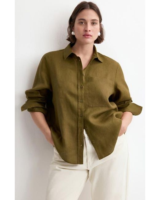 Mango Green Linen Button-Up Shirt