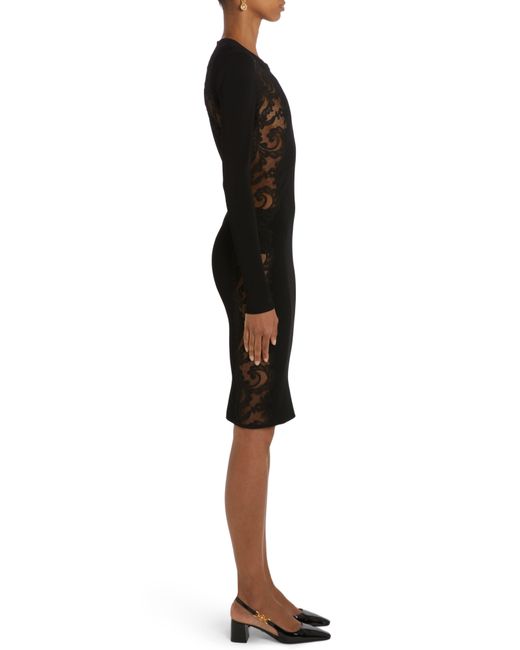 Versace Black Lace Inset Detail Long Sleeve Knit Dress