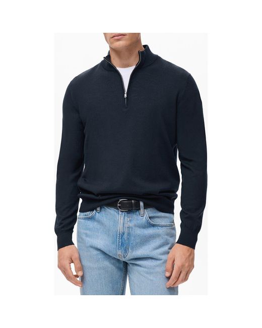 Mango Blue Perkins Wool Quarter Zip Sweater for men
