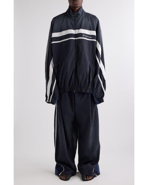 Balenciaga Blue Oversize Distressed 50/50 Stripe Track Jacket for men
