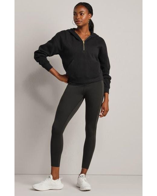 Rhone Black Signature Cotton Blend Rib Half Zip Hoodie