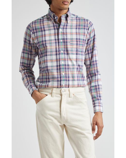 Drake's White Plaid Madras Button-down Shirt for men