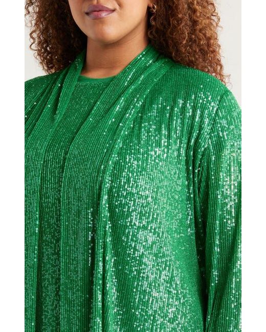 Anne Klein Green Sequin Draped Open Front Cardigan