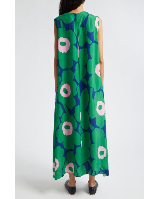 Marimekko Green Migot Unikko Floral Sleeveless A-line Dress
