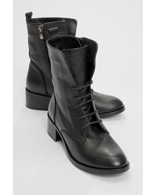 Forever & Always Shoes Black Lana Leather Block Heel Boot